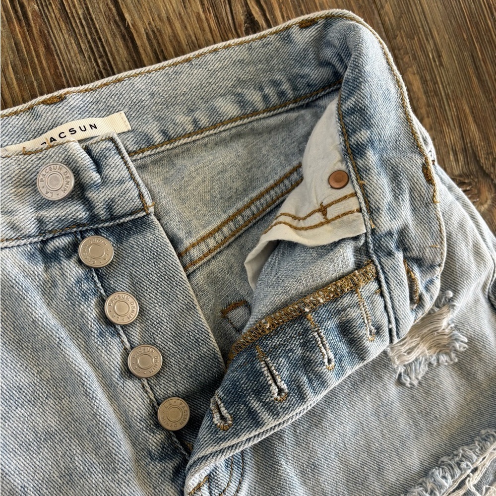 PacSun High Rise Straight Jeans Womens 25 Button Fly Distressed Lt Blue Denim - Picture 10 of 13